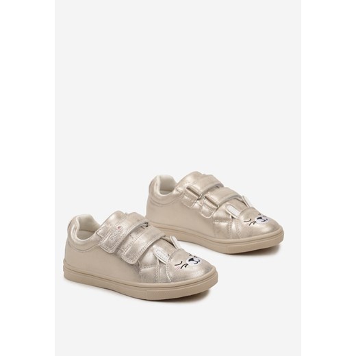 Złote Błyszczące Buty Sportowe na Rzepy z Ozdobnym Króliczkiem Ralliri ze sklepu born2be.pl w kategorii Trampki dziecięce - zdjęcie 169079646