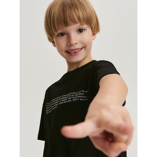 Reserved - Bawełniany t-shirt z napisami - czarny Reserved 164 (13 lat) Reserved