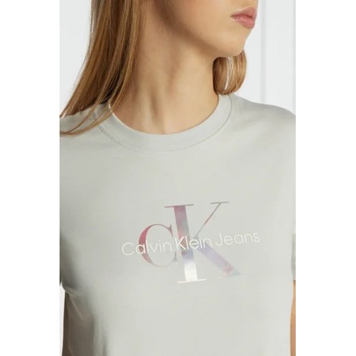 Bluzka damska Calvin Klein szara casualowa z okrągłym dekoltem 