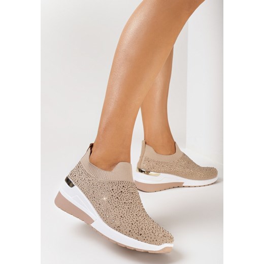 Born2be buty sportowe damskie sneakersy beżowe bez zapięcia