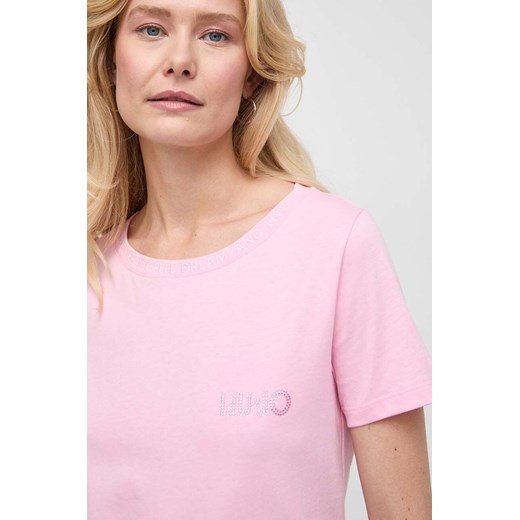 Liu Jo t-shirt bawełniany damski kolor różowy ze sklepu ANSWEAR.com w kategorii Bluzki damskie - zdjęcie 169106357