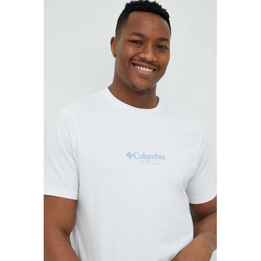 Columbia t-shirt bawełniany Explorers Canyon kolor biały wzorzysty 2036451 ze sklepu PRM w kategorii T-shirty męskie - zdjęcie 169110375