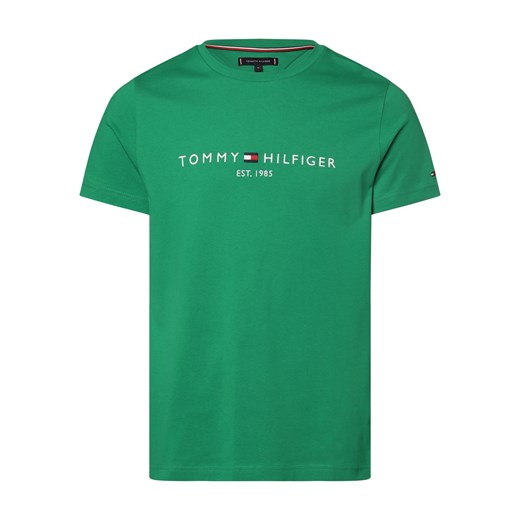 Tommy Hilfiger T-shirt męski Mężczyźni Bawełna zielony jednolity ze sklepu vangraaf w kategorii T-shirty męskie - zdjęcie 169111389