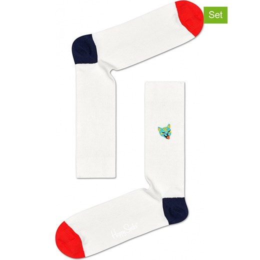 Happy Socks Skarpety (2 pary) "Ribb Embroidery Cat" w kolorze białym Happy Socks 41-46 Limango Polska okazja