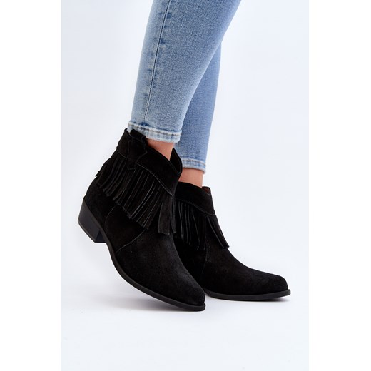 Damskie Botki Zamsz Czarne Lewski Shoes 2808/L Zazoo 39 ZAZOO