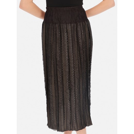 Brązowa dwuwarstwowa plisowana spódnica Potis & Verso Wictorina ze sklepu Eye For Fashion w kategorii Spódnice - zdjęcie 169130775