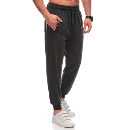 Spodnie męskie dresowe 1456P - grafitowe ze sklepu Edoti w kategorii Spodnie męskie - zdjęcie 169134037