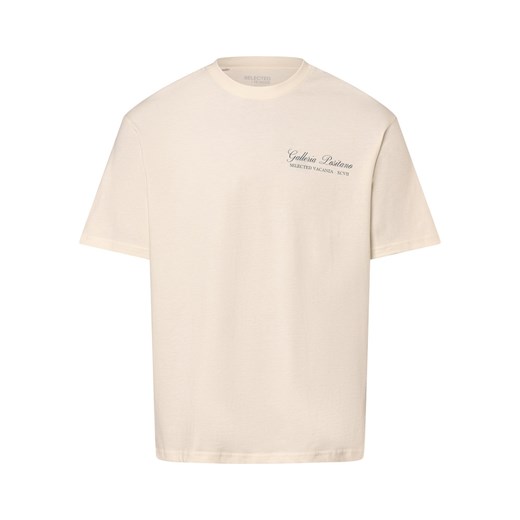 Selected Koszulka męska - SLHLoosegib Mężczyźni Bawełna écru nadruk ze sklepu vangraaf w kategorii T-shirty męskie - zdjęcie 169136878