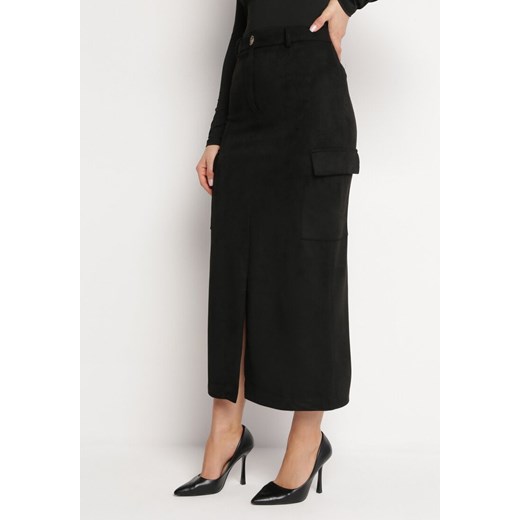 Czarna Spódnica Maxi z Rozcięciem i Kopertowymi Kieszeniami Anefil ze sklepu Born2be Odzież w kategorii Spódnice - zdjęcie 169137997