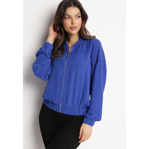 Niebieska Bluza o Fasonie Zasuwanej Cienkiej Bomberki Ninoria ze sklepu Born2be Odzież w kategorii Bluzy damskie - zdjęcie 169138309