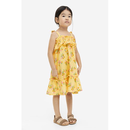 H & M - Bawełniana sukienka z elastycznym marszczeniem - Żółty H & M uniwersalny H&M
