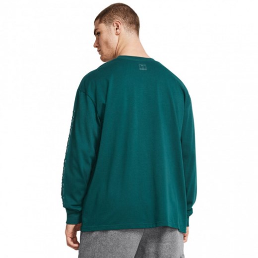 Męska bluza dresowa nierozpinana bez kaptura Under Armour UA HW Tonal Wordmark LS - zielona ze sklepu Sportstylestory.com w kategorii Bluzy męskie - zdjęcie 169160547