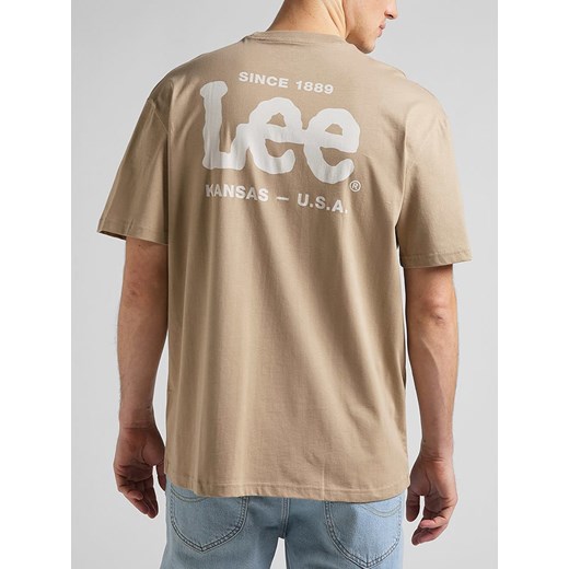 Beżowy t-shirt męski Lee casual z krótkim rękawem 