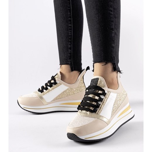 Buty sportowe damskie Gemre sneakersy z tworzywa sztucznego sznurowane na platformie 