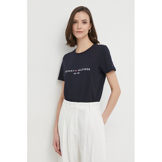 Tommy Hilfiger t-shirt bawełniany kolor granatowy WW0WW31999 ze sklepu ANSWEAR.com w kategorii Bluzki damskie - zdjęcie 169163779