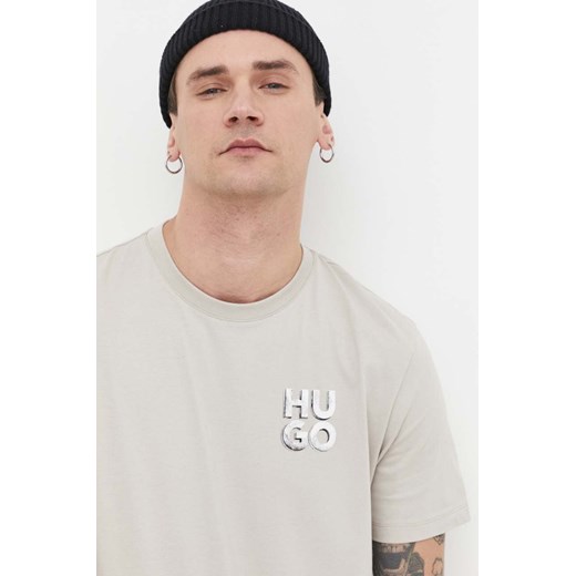HUGO t-shirt bawełniany męski kolor szary z nadrukiem S ANSWEAR.com