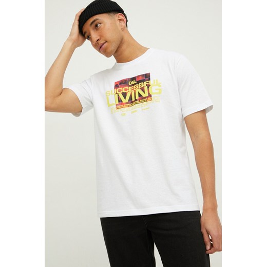 Diesel t-shirt bawełniany męski kolor biały z nadrukiem ze sklepu ANSWEAR.com w kategorii T-shirty męskie - zdjęcie 169164355