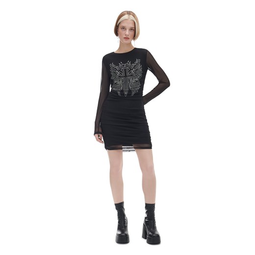 Cropp - Sukienka mini z aplikacją z kryształków - czarny Cropp XL Cropp