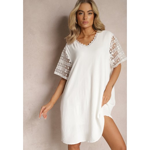 Biała Pudełkowa Sukienka Mini z Koronkowymi Wykończeniami Oirelyn ze sklepu Renee odzież w kategorii Sukienki - zdjęcie 169199729