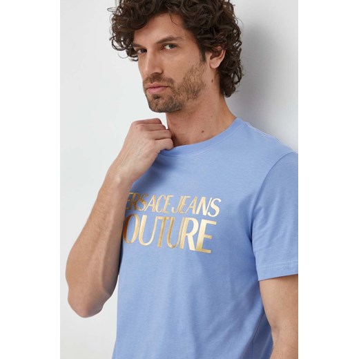Versace Jeans Couture t-shirt bawełniany męski kolor niebieski z nadrukiem 76GAHT00 CJ00T ze sklepu ANSWEAR.com w kategorii T-shirty męskie - zdjęcie 169200276