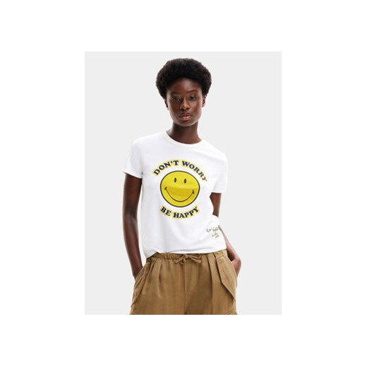 Desigual T-Shirt More SMILEY 24SWTKAL Biały Slim Fit ze sklepu MODIVO w kategorii Bluzki damskie - zdjęcie 169204179