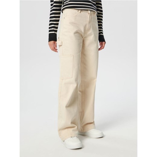 Sinsay - Jeansy wide leg high waist - kremowy Sinsay 44 okazyjna cena Sinsay