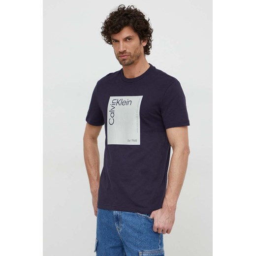 Calvin Klein t-shirt bawełniany męski kolor granatowy z nadrukiem Calvin Klein XL ANSWEAR.com