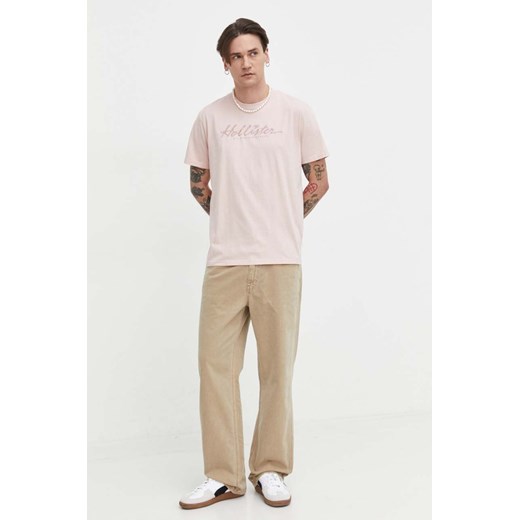 Hollister Co. t-shirt bawełniany męski kolor różowy z aplikacją Hollister Co. XL ANSWEAR.com
