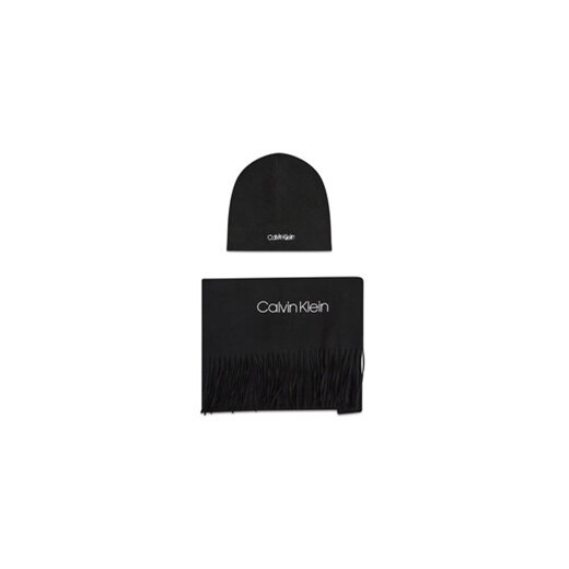 Calvin Klein Zestaw Szalik i Czapka Basic Wool Beanie+Scarf K50K507552 Czarny ze sklepu MODIVO w kategorii Komplety czapka i szalik damskie - zdjęcie 169232045