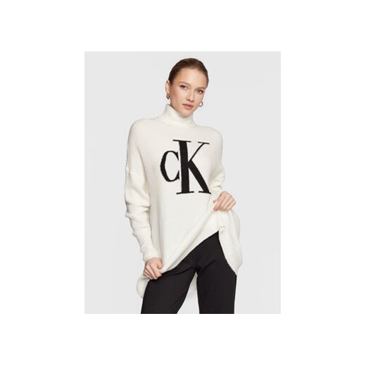 Calvin Klein Jeans Sweter J20J220440 Écru Oversize S promocyjna cena MODIVO