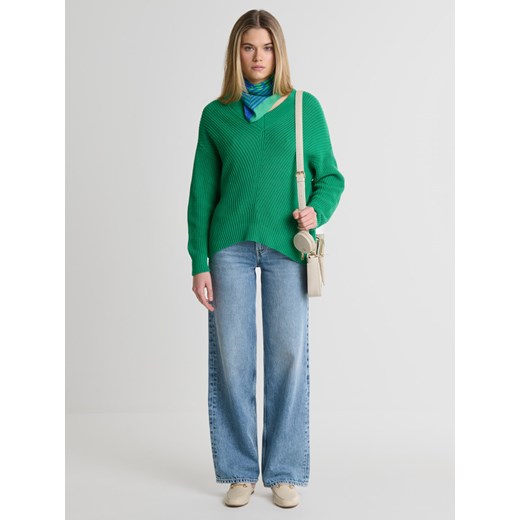 Sweter damski z wiskozy z dekoltem v-neck zielony Cyntiana 301 ze sklepu Big Star w kategorii Swetry damskie - zdjęcie 169233117