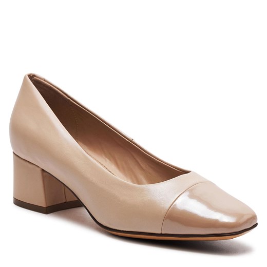 Czółenka Caprice bez zapięcia beżowe na obcasie eleganckie 