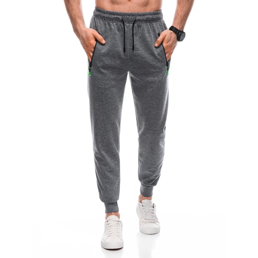 Spodnie męskie dresowe 1445P - szare ze sklepu Edoti w kategorii Spodnie męskie - zdjęcie 169238028