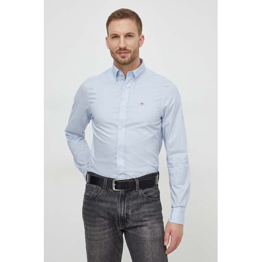 Gant koszula bawełniana męska kolor niebieski slim z kołnierzykiem button-down ze sklepu ANSWEAR.com w kategorii Koszule męskie - zdjęcie 169238718