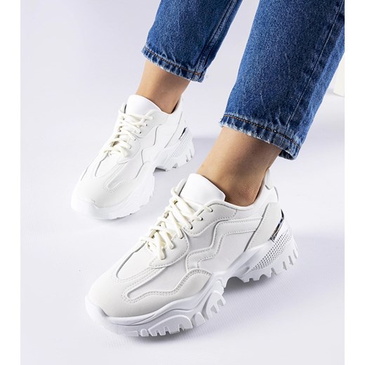 Białe sneakersy na masywnej podeszwie Gironic ze sklepu gemre w kategorii Buty sportowe damskie - zdjęcie 169239479