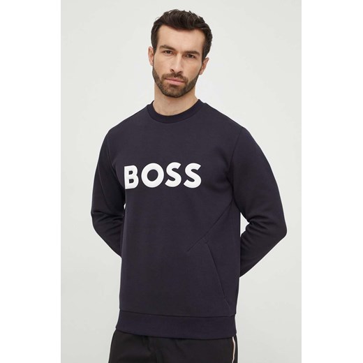 Boss Green bluza męska kolor granatowy z aplikacją 50510350 ze sklepu ANSWEAR.com w kategorii Bluzy męskie - zdjęcie 169242716