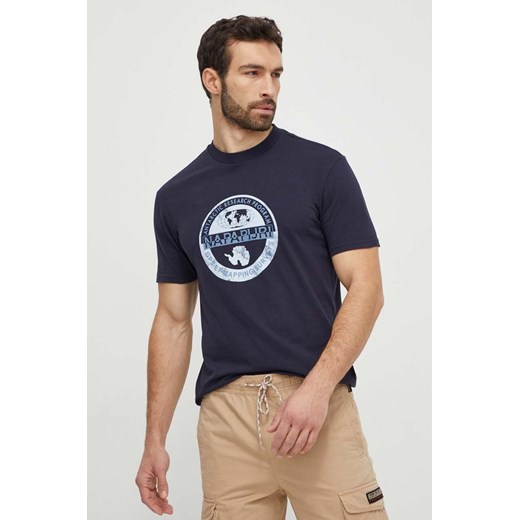 Napapijri t-shirt bawełniany S-Bollo męski kolor granatowy z nadrukiem NP0A4H9K1761 ze sklepu ANSWEAR.com w kategorii T-shirty męskie - zdjęcie 169243637