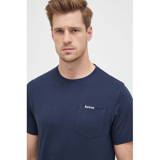 Barbour t-shirt bawełniany kolor granatowy gładki ze sklepu PRM w kategorii T-shirty męskie - zdjęcie 169246735