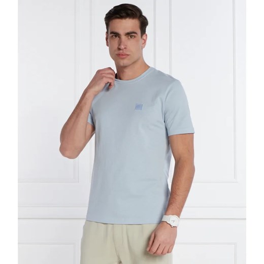 T-shirt męski niebieski BOSS HUGO z krótkim rękawem 