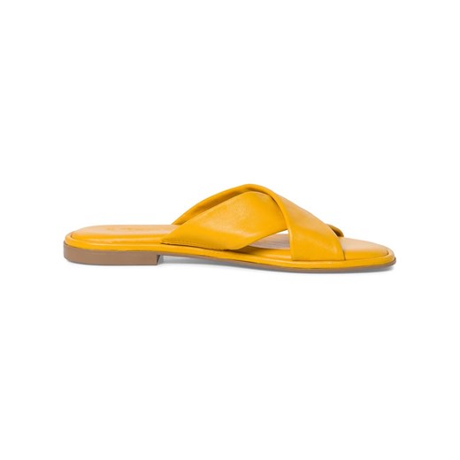 Tamaris Skórzane klapki w kolorze żółtym ze sklepu Limango Polska w kategorii Klapki damskie - zdjęcie 169249468