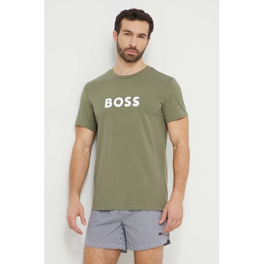 BOSS t-shirt bawełniany męski kolor zielony z nadrukiem ze sklepu ANSWEAR.com w kategorii T-shirty męskie - zdjęcie 169253795