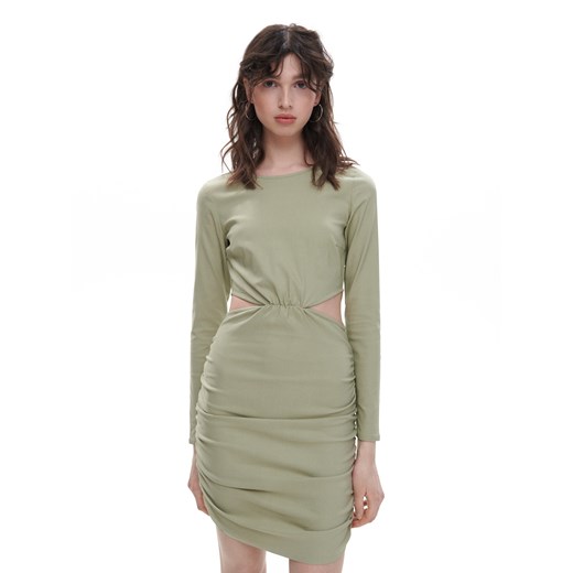 Cropp - Gładka sukienka z wycięciami - zielony Cropp XL Cropp