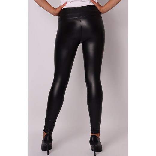 Czarne legginsy z skóry z wysokim stanem TRA017, Kolor czarny, Rozmiar M/L, AX M/L Primodo