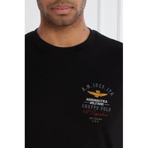 T-shirt męski czarny Aeronautica Militare z bawełny z krótkim rękawem 