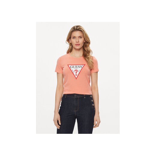Guess T-Shirt W1YI1B I3Z14 Koralowy Slim Fit ze sklepu MODIVO w kategorii Bluzki damskie - zdjęcie 169286127