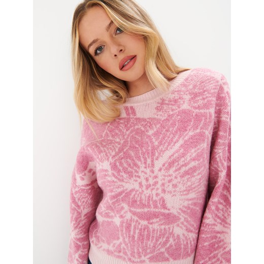 Sweter damski Mohito z okrągłym dekoltem różowy casual