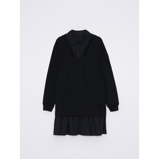 Mohito - Czarna sukienka-bluza mini z kołnierzykiem - czarny ze sklepu Mohito w kategorii Sukienki - zdjęcie 169314168