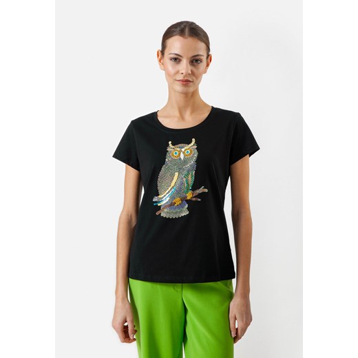 Czarny t-shirt z sową ze sklepu Molton w kategorii Bluzki damskie - zdjęcie 169315588