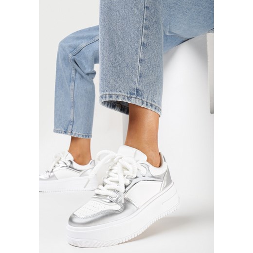 Biało-Srebrne Sneakersy na Grubej Podeszwie z Licznymi Wstawkami na Cholewce Lairemea ze sklepu born2be.pl w kategorii Buty sportowe damskie - zdjęcie 169316597