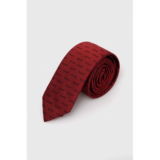 HUGO krawat jedwabny kolor czerwony 50494277 ze sklepu ANSWEAR.com w kategorii Krawaty - zdjęcie 169318627